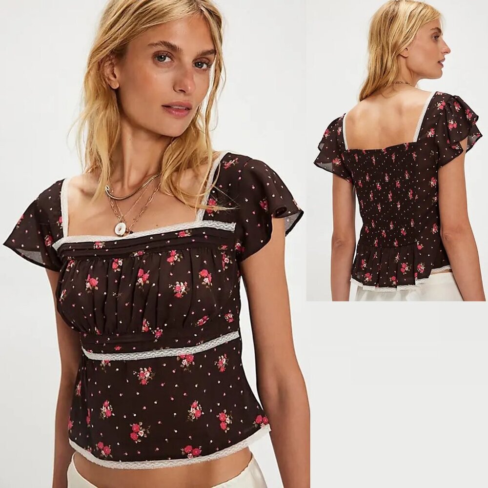 NWT New Free People Prairie Field Black Coffee Combo Top Size S